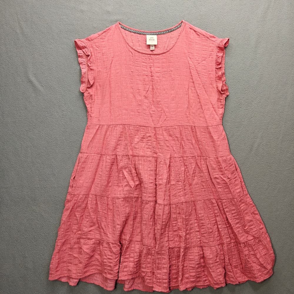 Knox Rose Pink Cottagecore Midi Dress Womens Med Tiered Flutter‎ Sleeve Feminine